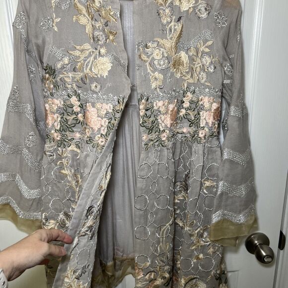Sana Safinaz Embroidered Open Front Coat Jacket Small Fairycore Ethereal Floral - Picture 6 of 14